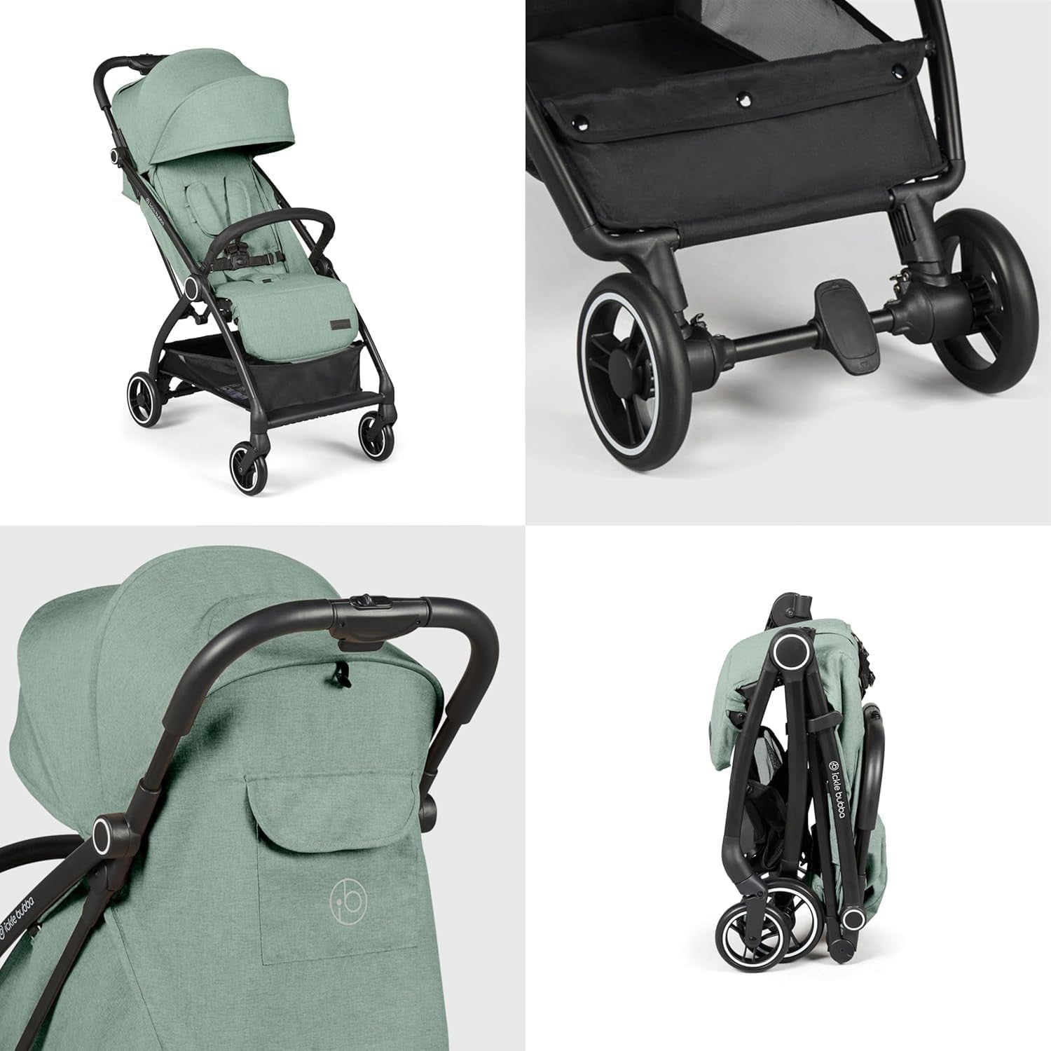 Feather - Light Baby Stroller Auto - Fold From Birth to 22kg Sage Green - Kwikley