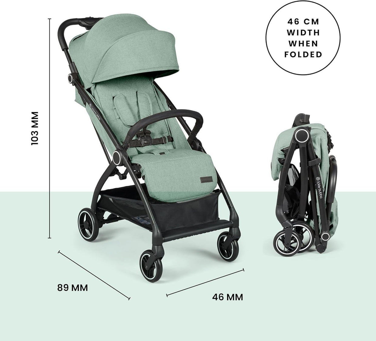 Feather - Light Baby Stroller Auto - Fold From Birth to 22kg Sage Green - Kwikley