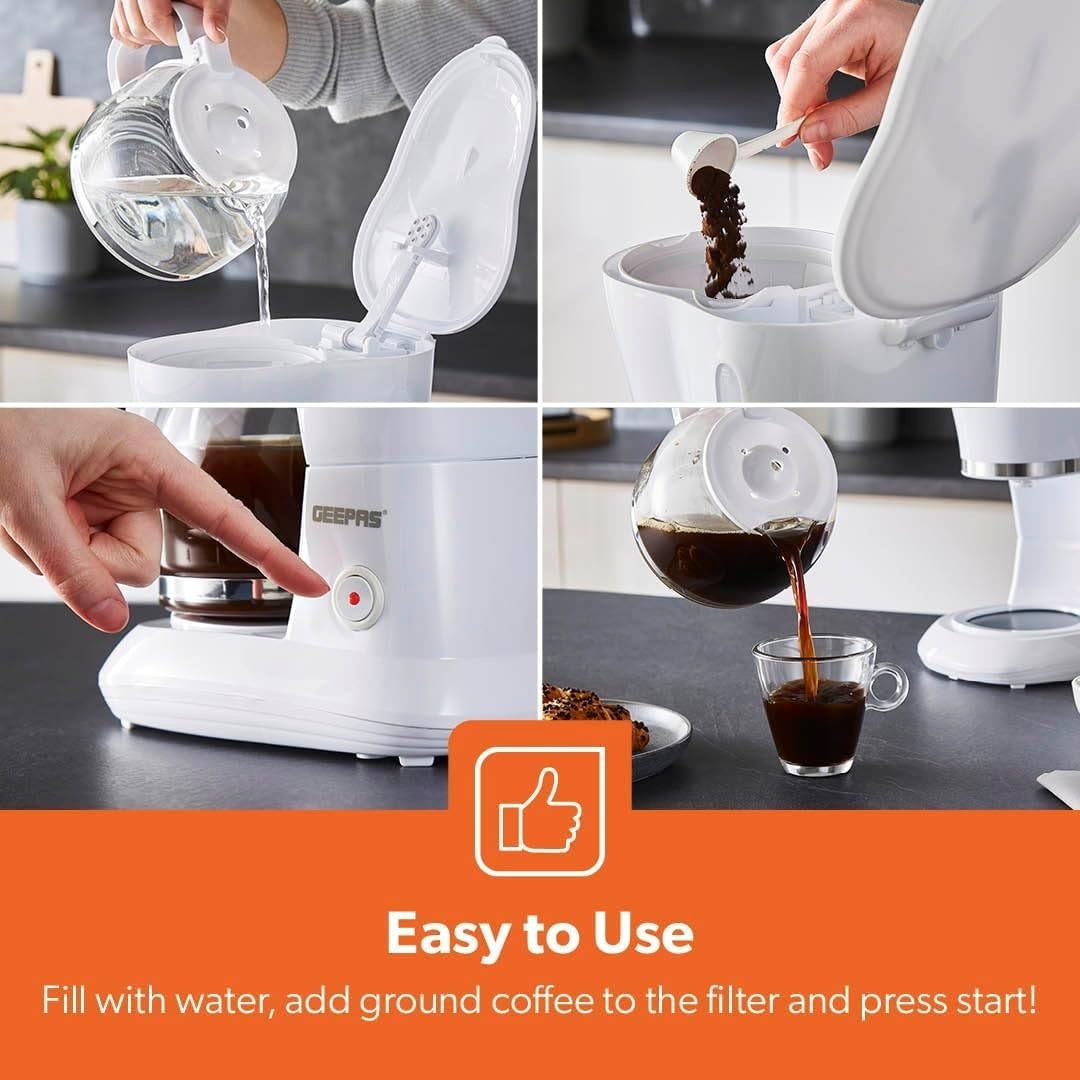 Filter Coffee Maker & 2 - Slice Toaster Set White | 1.5L Brewer | 650W Toaster - Kwikley