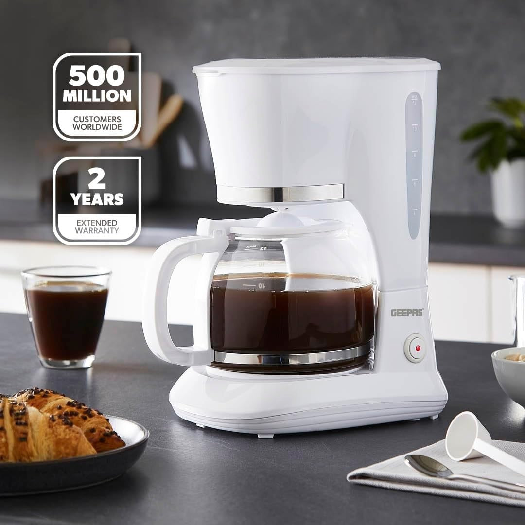 Filter Coffee Maker & 2 - Slice Toaster Set White | 1.5L Brewer | 650W Toaster - Kwikley