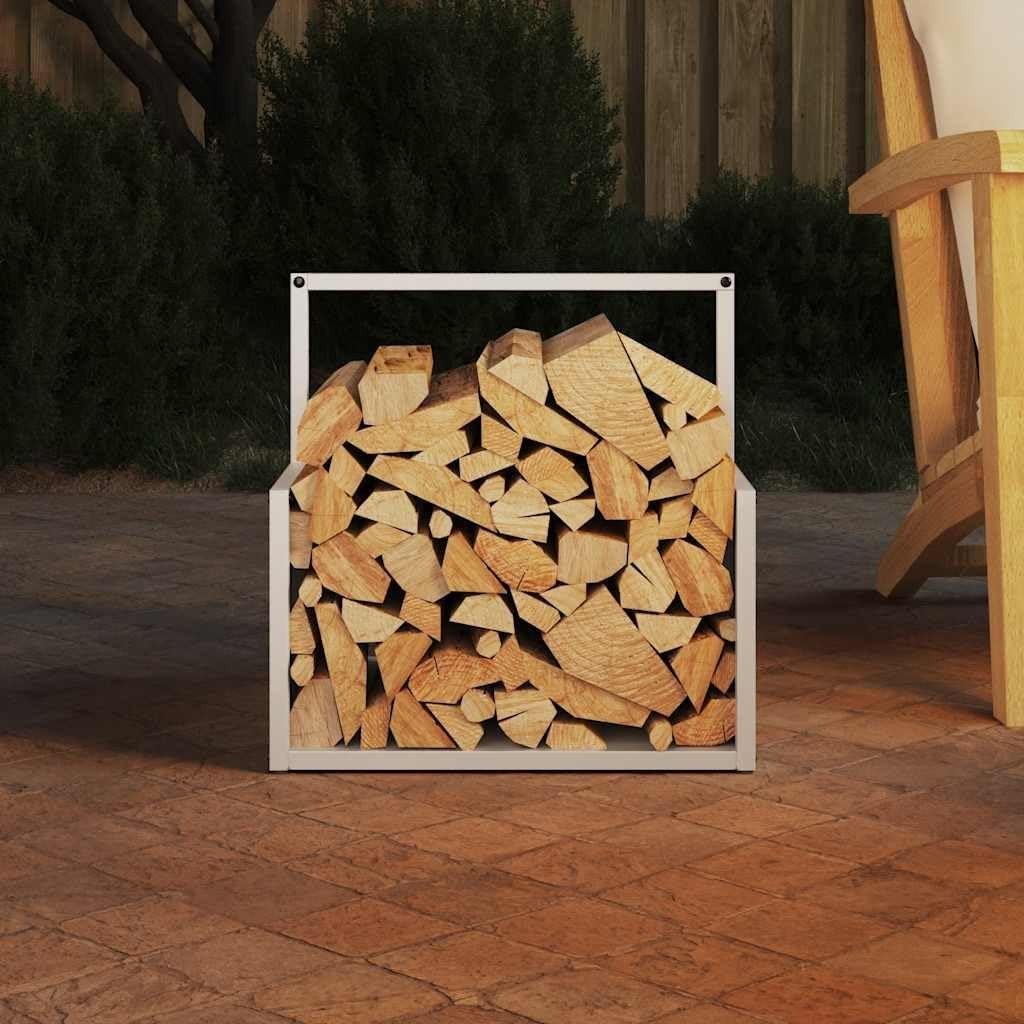 Firewood Log Rack White Steel 40x40x40cm Indoor Outdoor Storage Holder - Kwikley