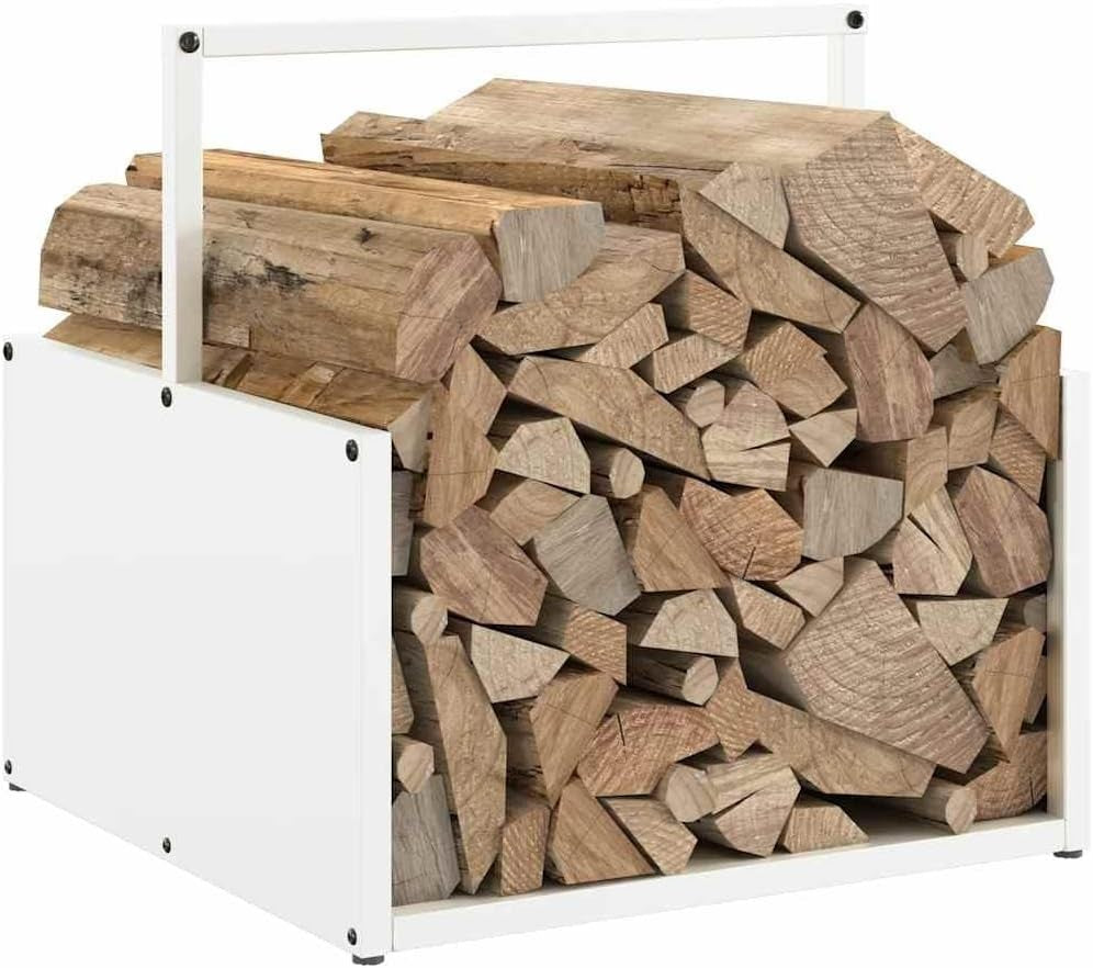 Firewood Log Rack White Steel 40x40x40cm Indoor Outdoor Storage Holder - Kwikley