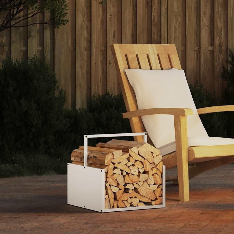 Firewood Log Rack White Steel 40x40x40cm Indoor Outdoor Storage Holder - Kwikley