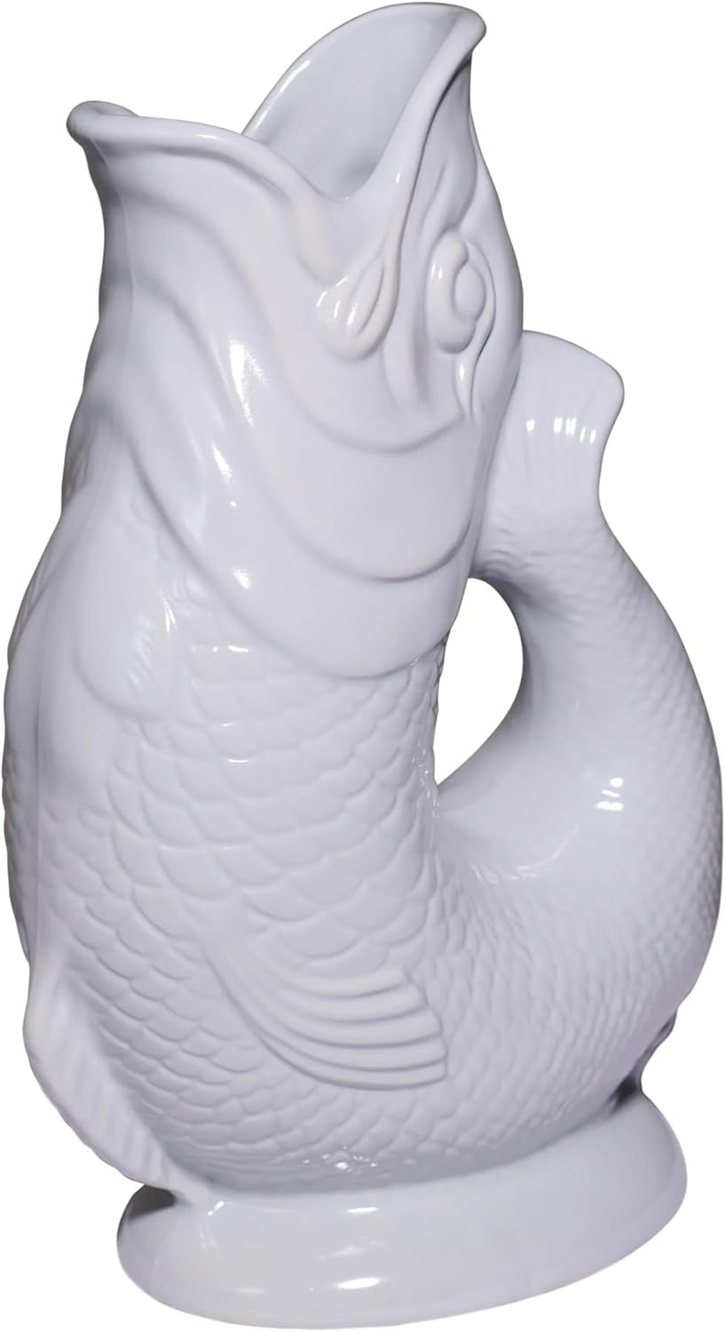 Fish Shaped Glug Jug Oyster Ceramic Water Pitcher Decorative 0.6L 22cm - Kwikley