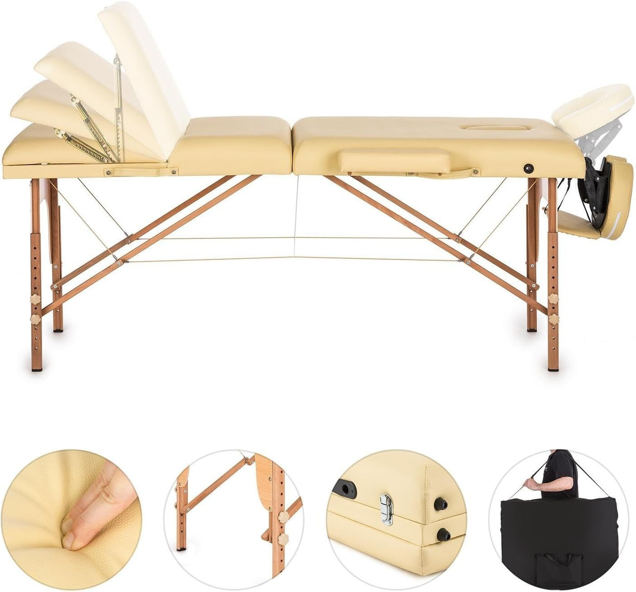 Fixed Wooden Massage Table Stationary Spa Therapy Bed Upholstered Foam - Kwikley