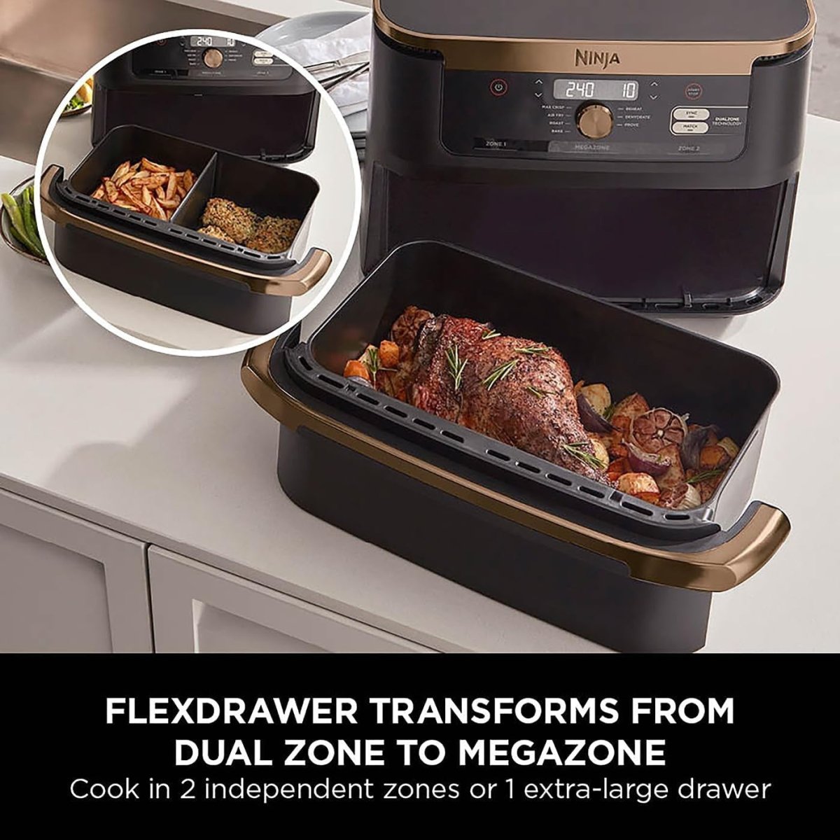 Flex Drawer Air Fryer 10.4L Dual Zone 7 - in - 1 No Oil Extra Large - Kwikley