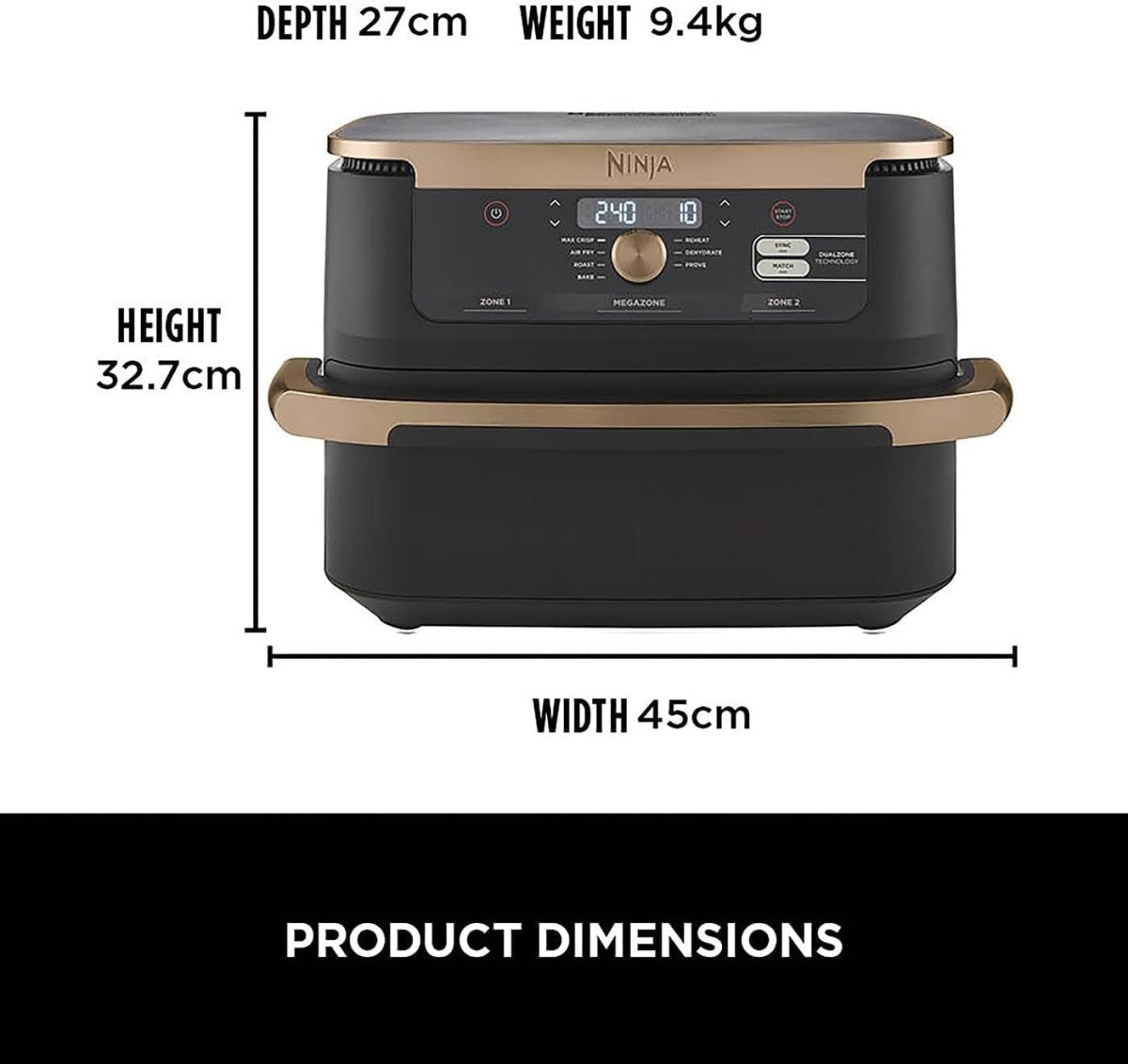Flex Drawer Air Fryer 10.4L Dual Zone 7 - in - 1 No Oil Extra Large - Kwikley