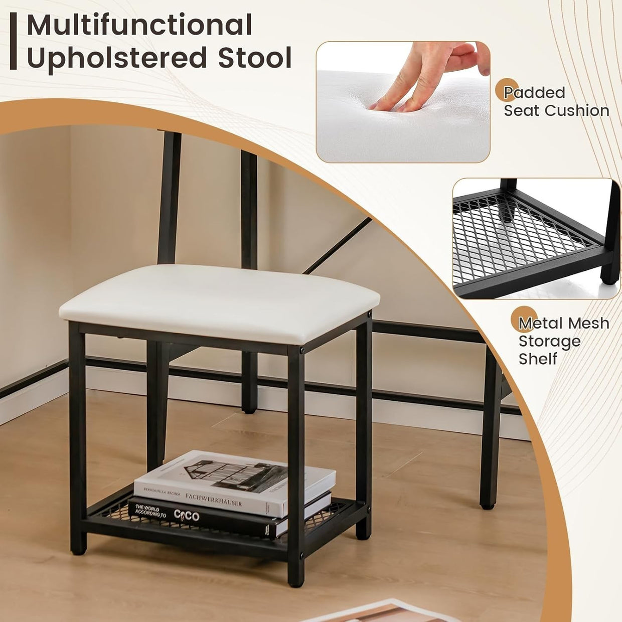 Flip - Top Vanity Makeup Table Desk with Mirror & Stool Set 2 Drawers Storage - Kwikley