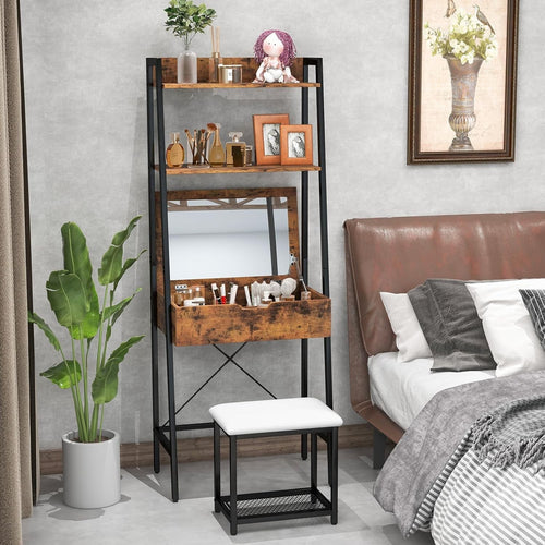 Flip - Top Vanity Makeup Table Desk with Mirror & Stool Set 2 Drawers Storage - Kwikley