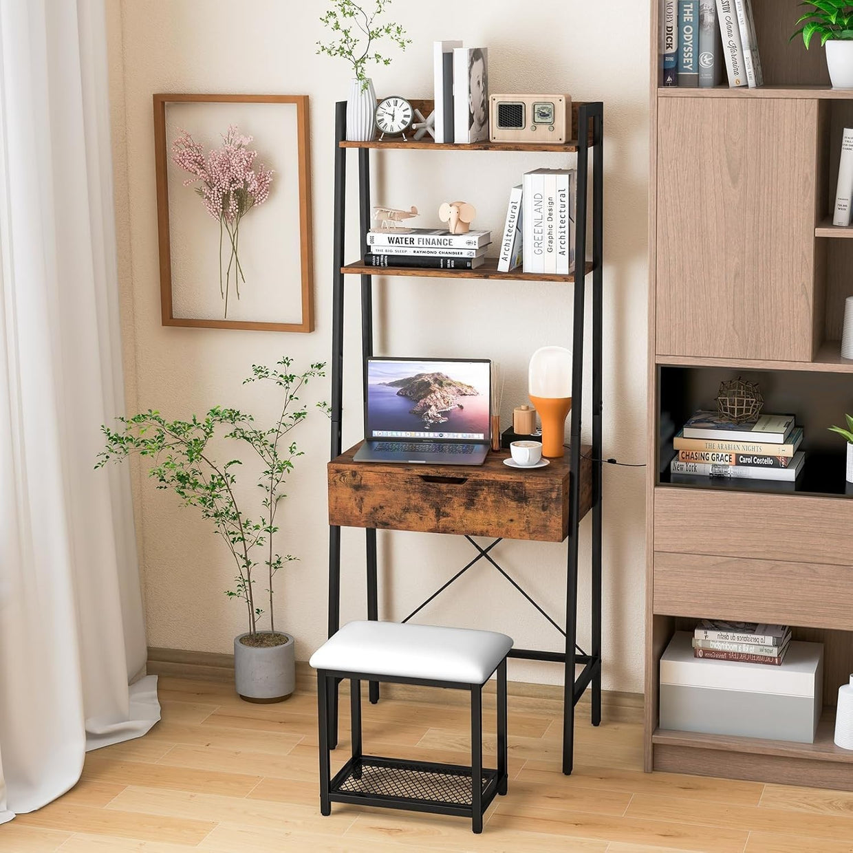 Flip - Top Vanity Makeup Table Desk with Mirror & Stool Set 2 Drawers Storage - Kwikley