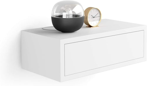Floating Matt White Wall Bedside Table with Drawer – Modern Minimalist - Kwikley