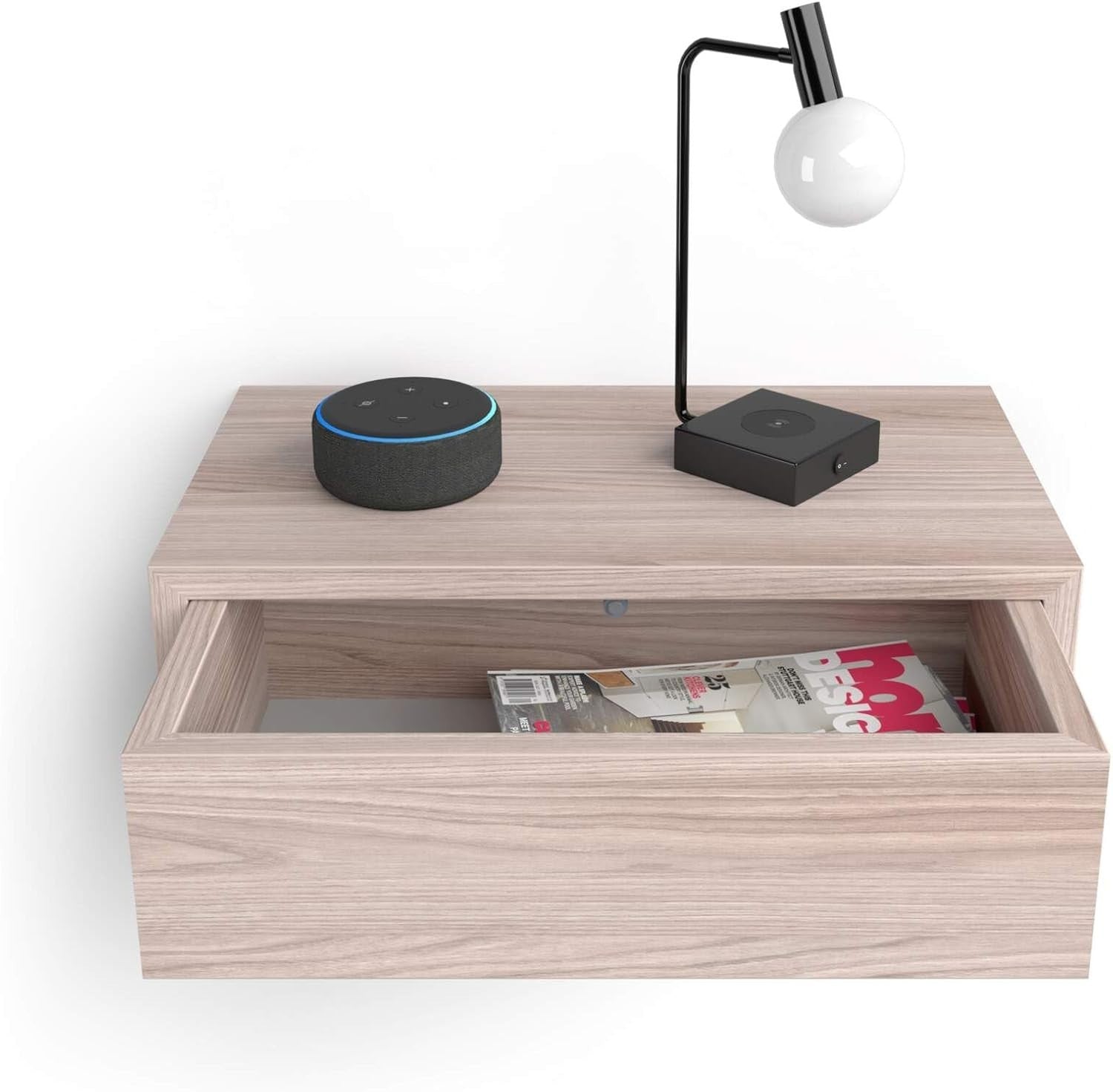 Floating Pearled Elm Wall Bedside Table with Drawer – Modern Wooden Nightstand - Kwikley