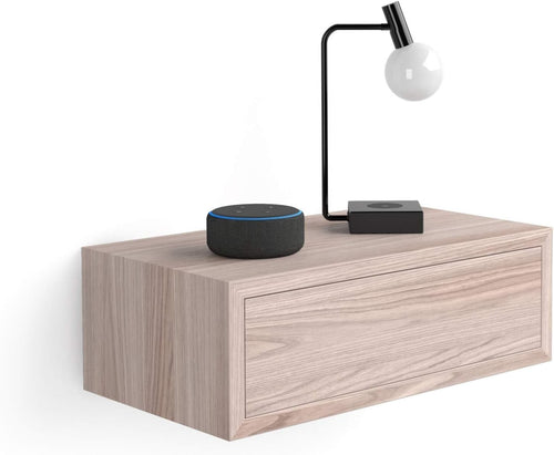 Floating Pearled Elm Wall Bedside Table with Drawer – Modern Wooden Nightstand - Kwikley