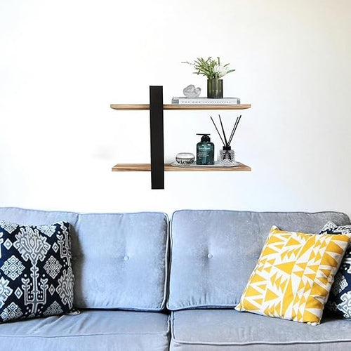 Floating Wall Shelves Set of 2 Modern Display Shelf Unit Storage Rack Black - Kwikley
