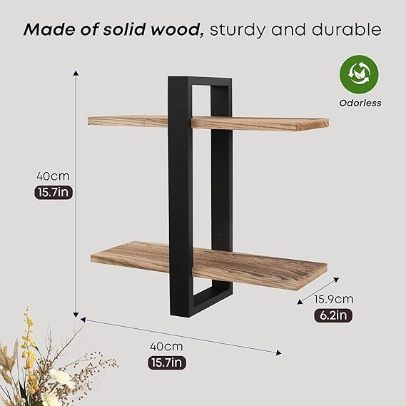 Floating Wall Shelves Set of 2 Modern Display Shelf Unit Storage Rack Black - Kwikley