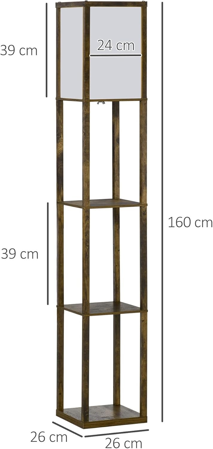 Floor Lamp with Shelves Storage Standing Light Brown Modern 3 Tier 160cm - Kwikley