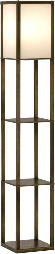 Floor Lamp with Shelves Storage Standing Light Brown Modern 3 Tier 160cm - Kwikley