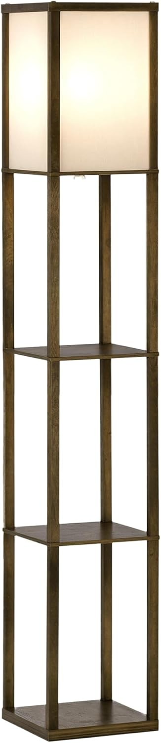 Floor Lamp with Shelves Storage Standing Light Brown Modern 3 Tier 160cm - Kwikley