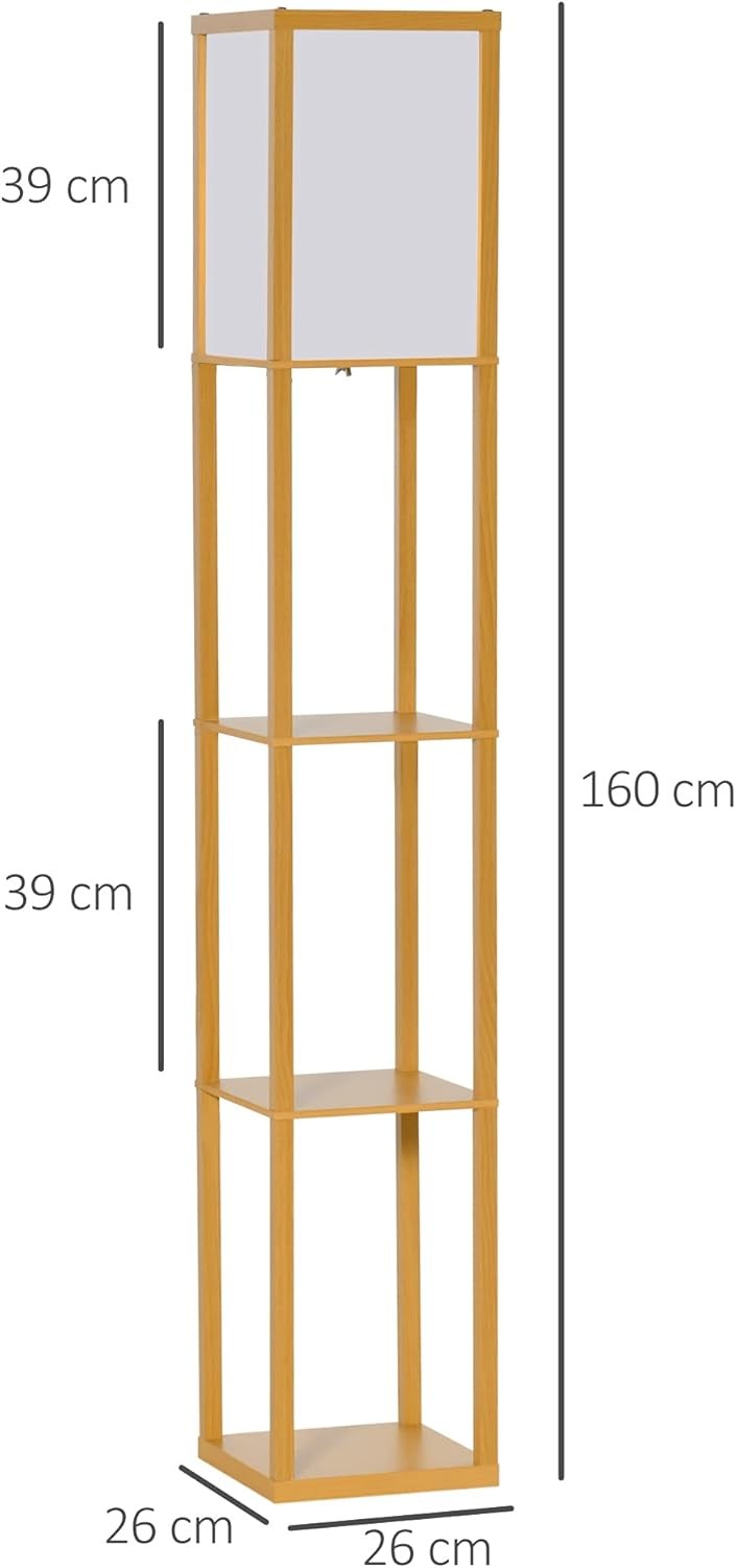 Floor Lamp with Shelves Storage Standing Light Natural Wood 3 Tier 160cm - Kwikley