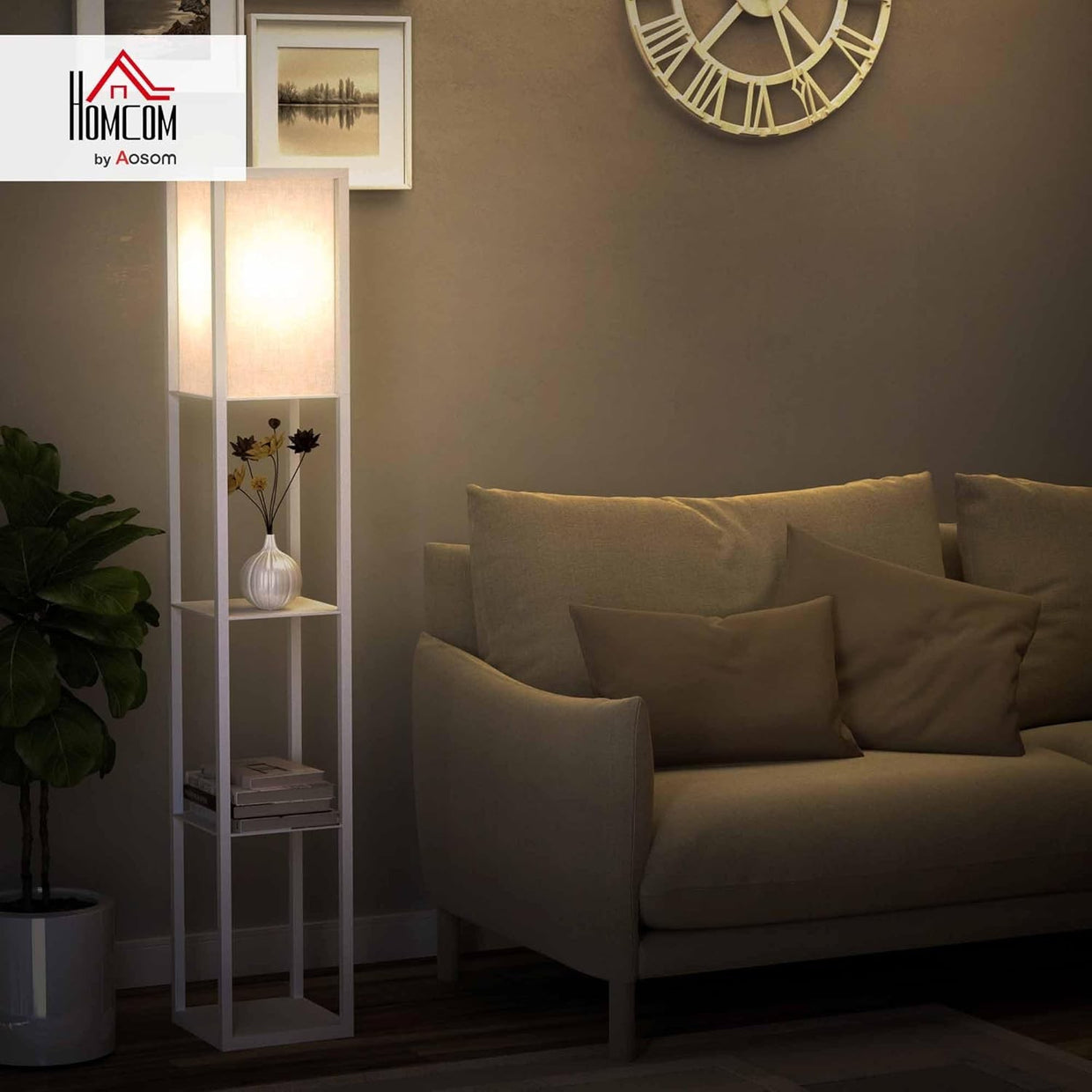 Floor Lamp with Shelves Storage Standing Light White Modern 3 Tier 160cm - Kwikley