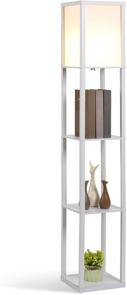 Floor Lamp with Shelves Storage Standing Light White Modern 3 Tier 160cm - Kwikley