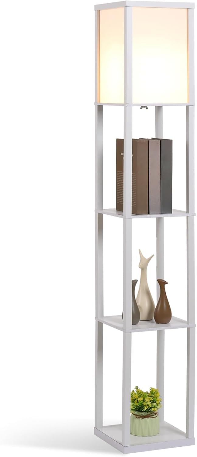 Floor Lamp with Shelves Storage Standing Light White Modern 3 Tier 160cm - Kwikley