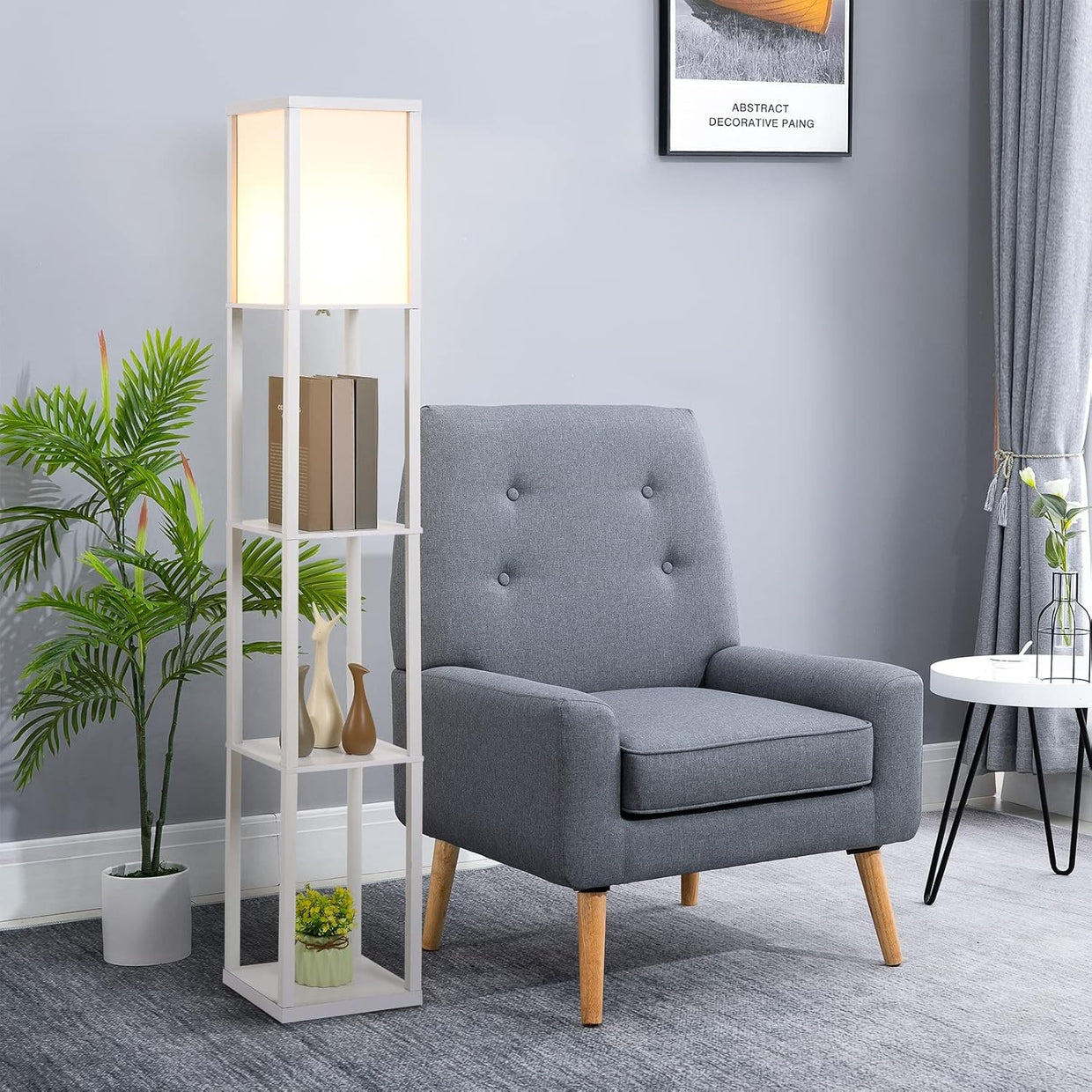 Floor Lamp with Shelves Storage Standing Light White Modern 3 Tier 160cm - Kwikley