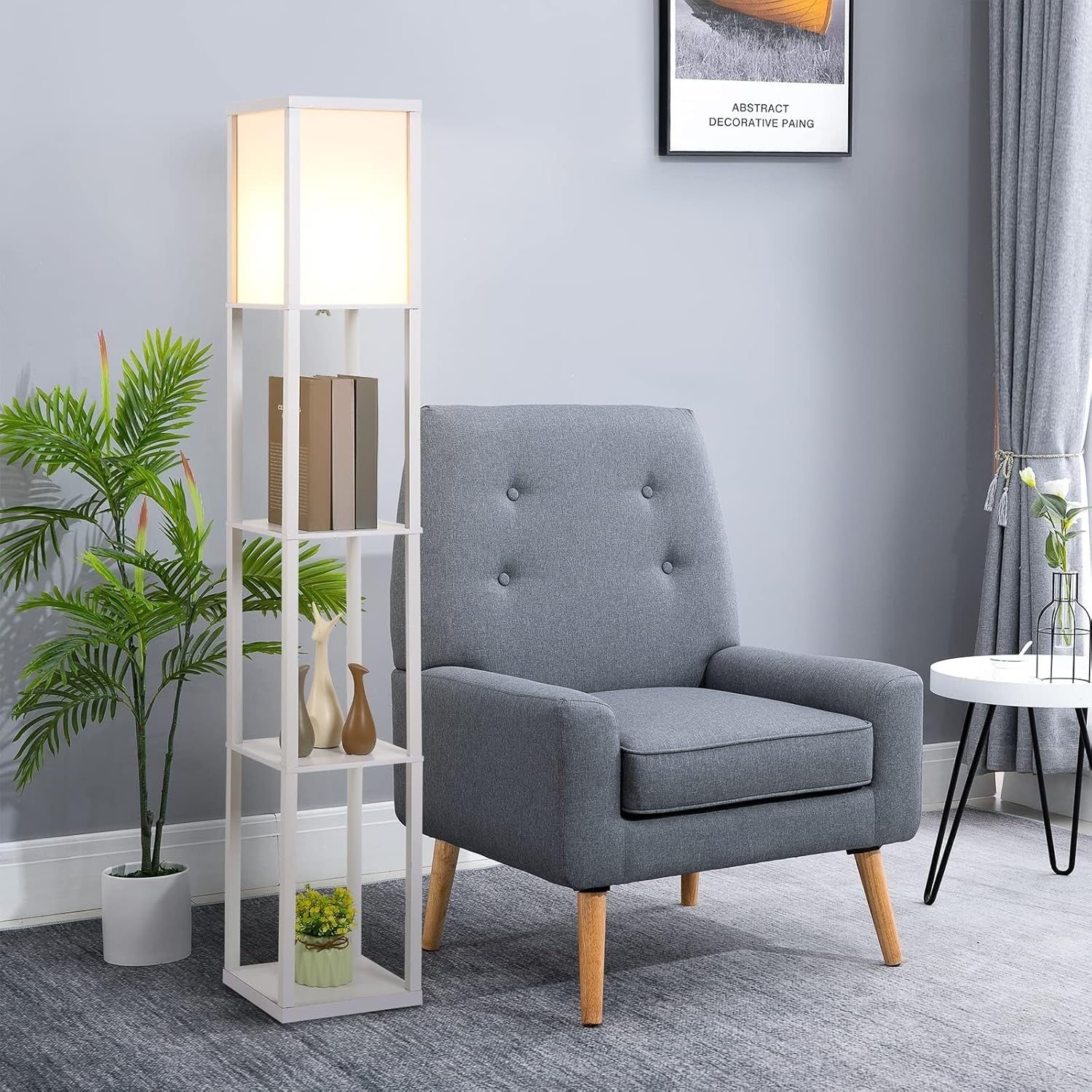 Floor Lamp with Shelves Storage Standing Light White Modern 3 Tier 160cm - Kwikley