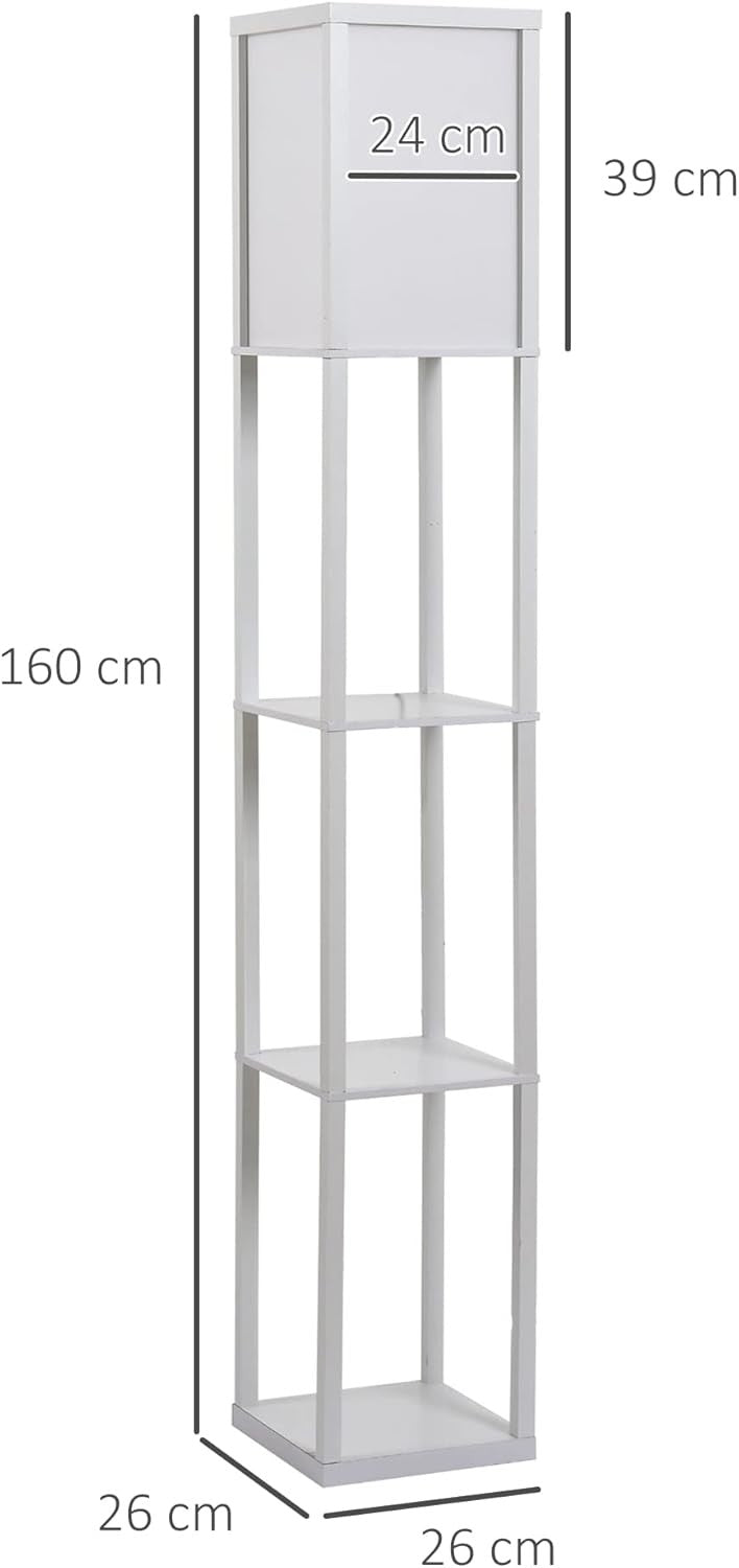Floor Lamp with Shelves Storage Standing Light White Modern 3 Tier 160cm - Kwikley