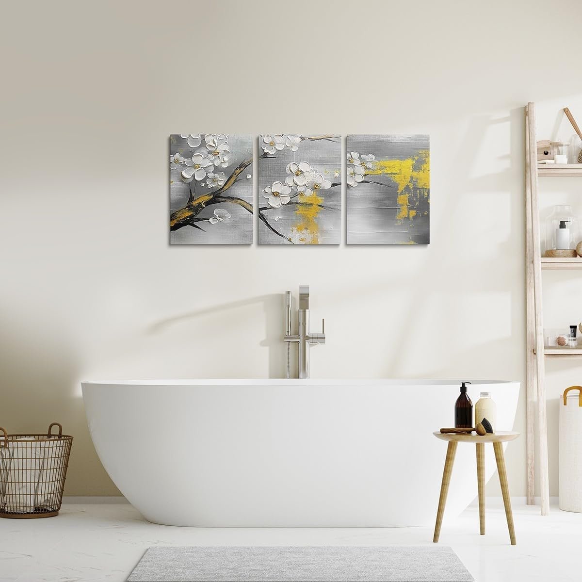 Floral Canvas Wall Art Set of 3 40x30cm Yellow Grey - Kwikley