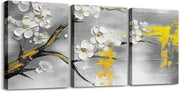 Floral Canvas Wall Art Set of 3 40x30cm Yellow Grey - Kwikley