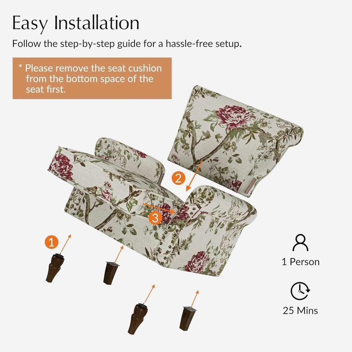 Floral Wingback Armchair Upholstered Accent Chair Lounge Sofa Velvet Seat - Kwikley