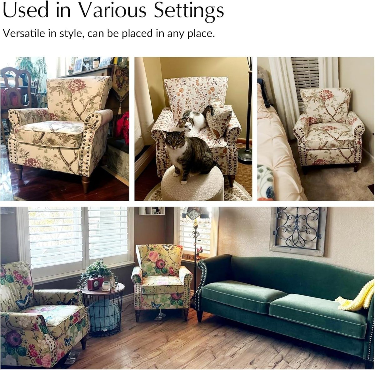 Floral Wingback Armchair Upholstered Accent Chair Lounge Sofa Velvet Seat - Kwikley