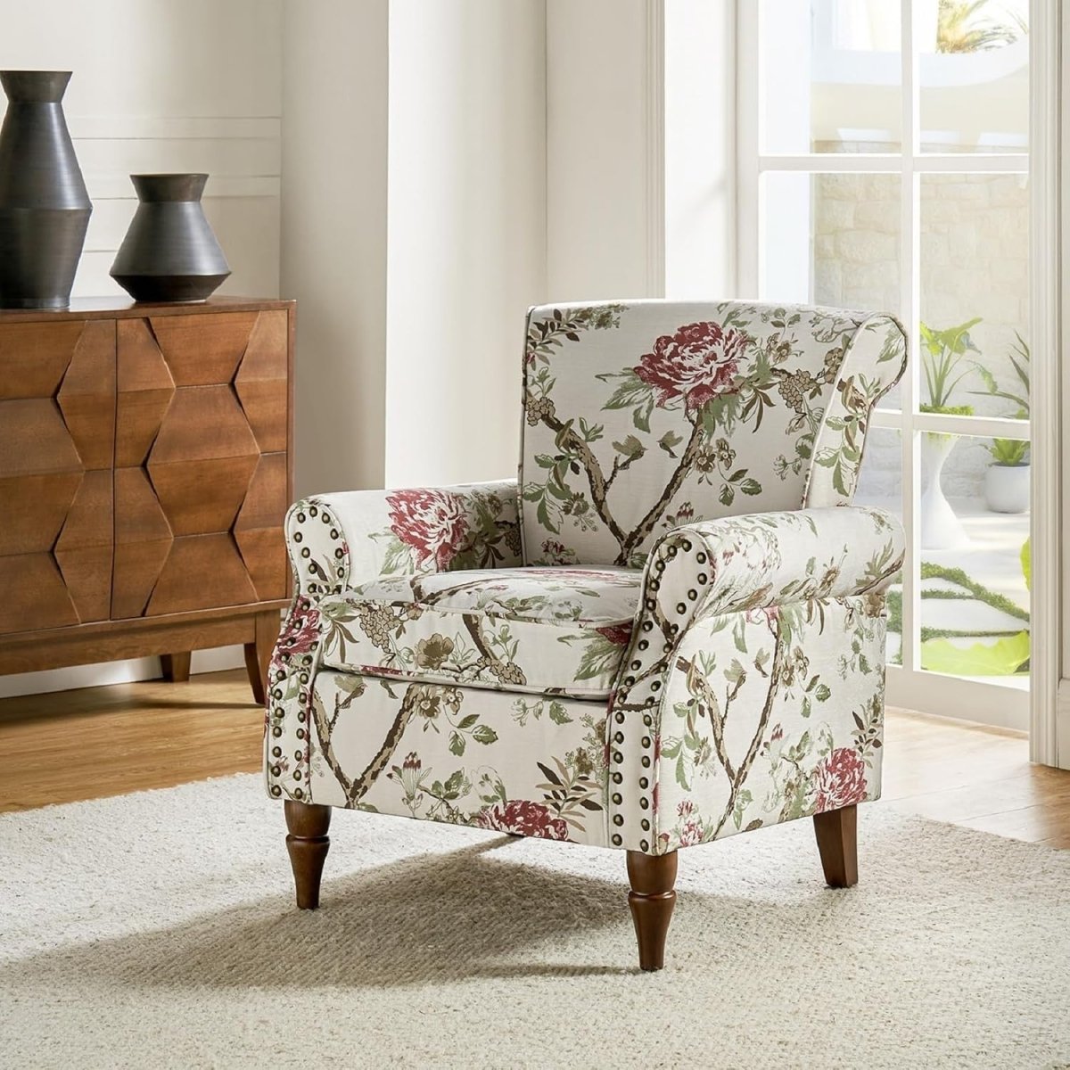 Floral Wingback Armchair Upholstered Accent Chair Lounge Sofa Velvet Seat - Kwikley