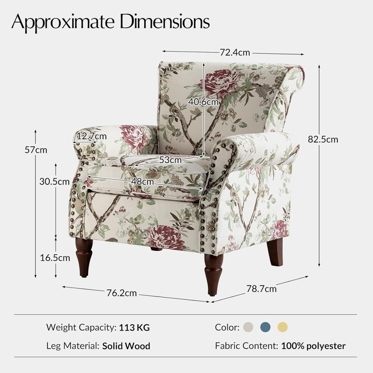 Floral Wingback Armchair Upholstered Accent Chair Lounge Sofa Velvet Seat - Kwikley