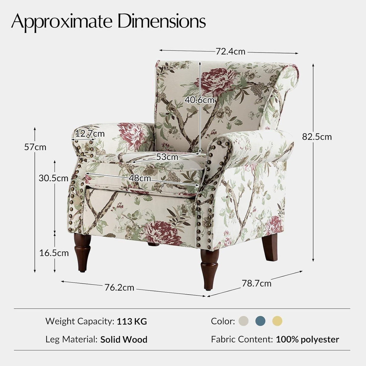 Floral Wingback Armchair Upholstered Accent Chair Lounge Sofa Velvet Seat - Kwikley