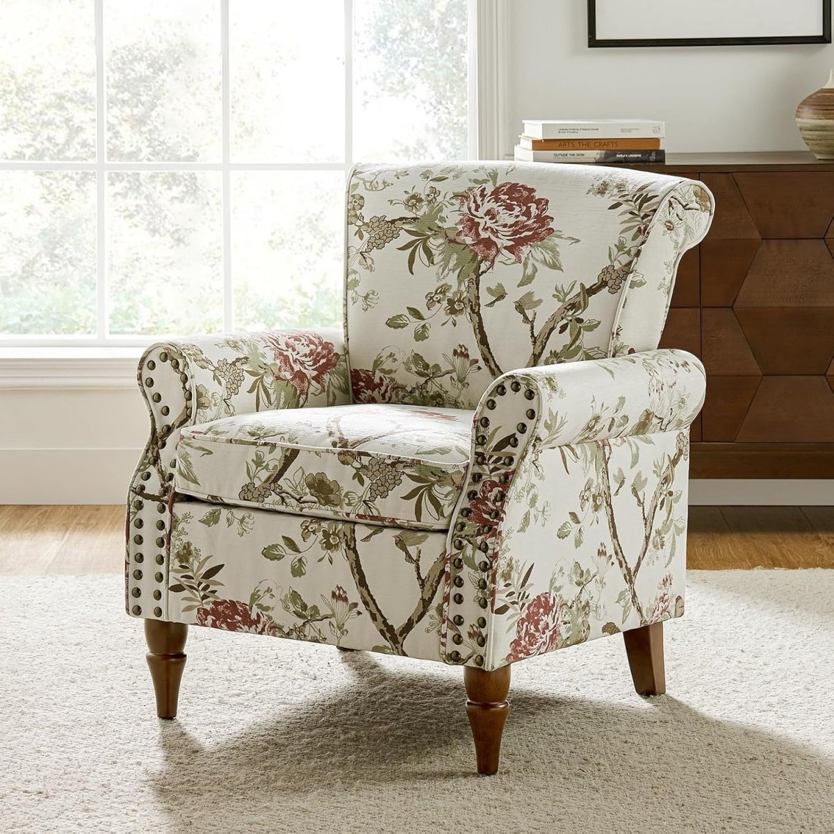 Floral Wingback Armchair Upholstered Accent Chair Lounge Sofa Velvet Seat - Kwikley