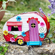 Flower Power Caravan Fairy House Ornament Outdoor Metal Hand - Painted 33cm - Kwikley
