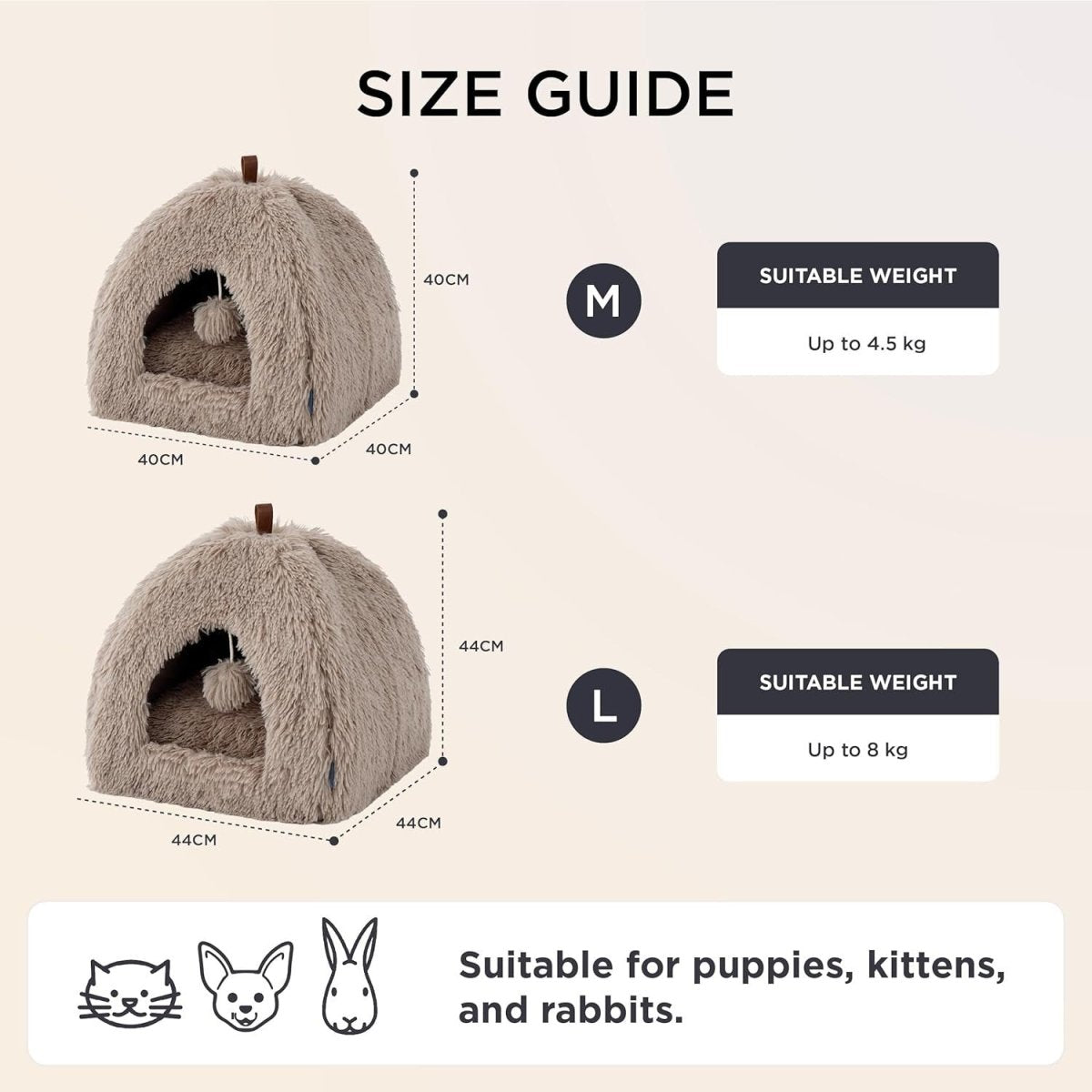 Fluffy Cat Cave Bed Igloo Foldable Washable Pet House Cushion Camel - Kwikley
