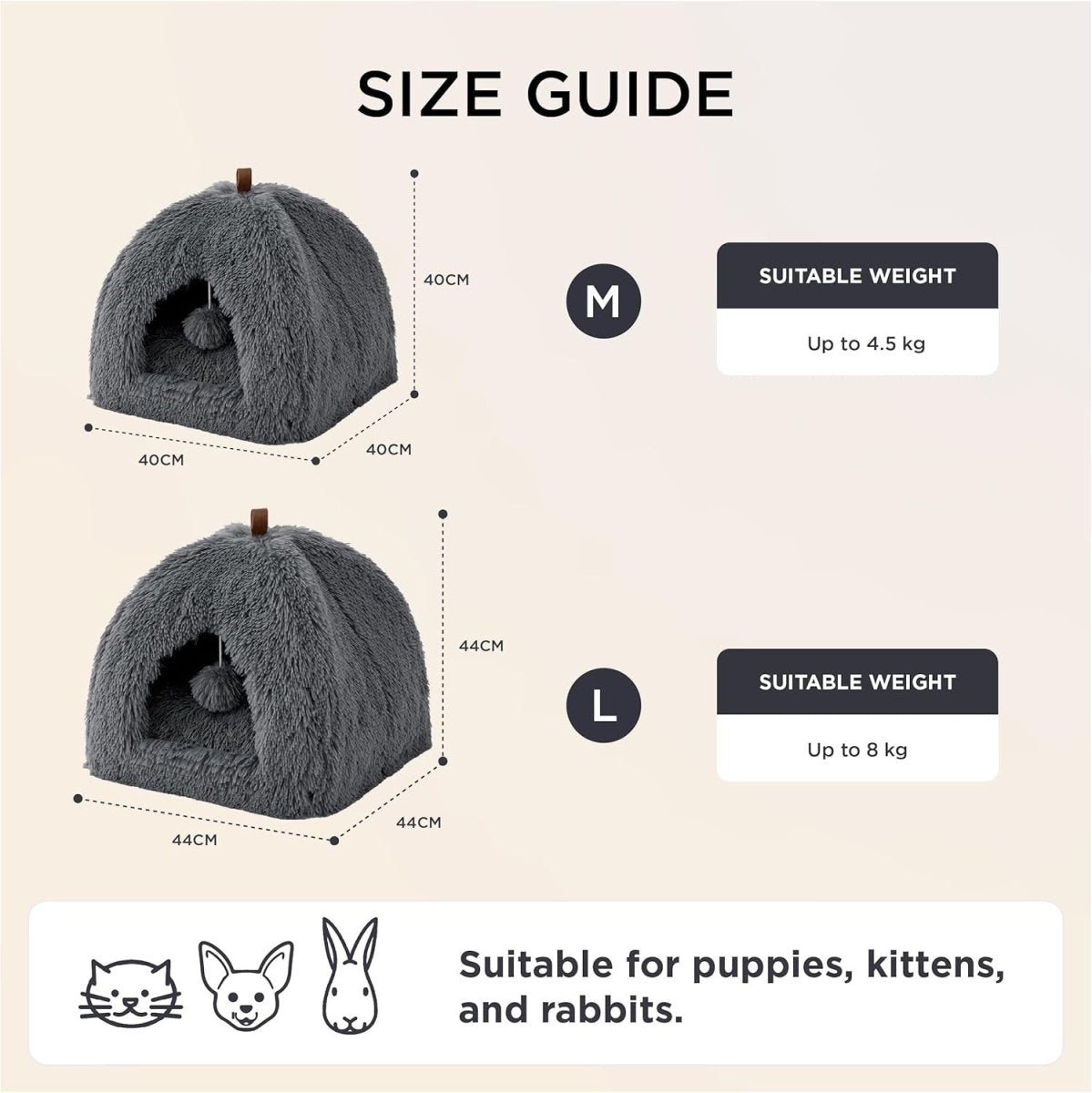 Fluffy Cat Cave Bed Igloo Foldable Washable Pet House Cushion Grey - Kwikley