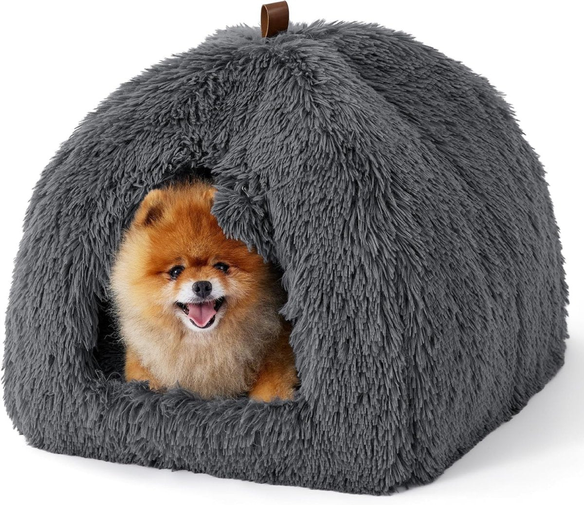 Fluffy Cat Cave Bed Igloo Foldable Washable Pet House Cushion Grey - Kwikley