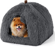 Fluffy Cat Cave Bed Igloo Foldable Washable Pet House Cushion Grey - Kwikley