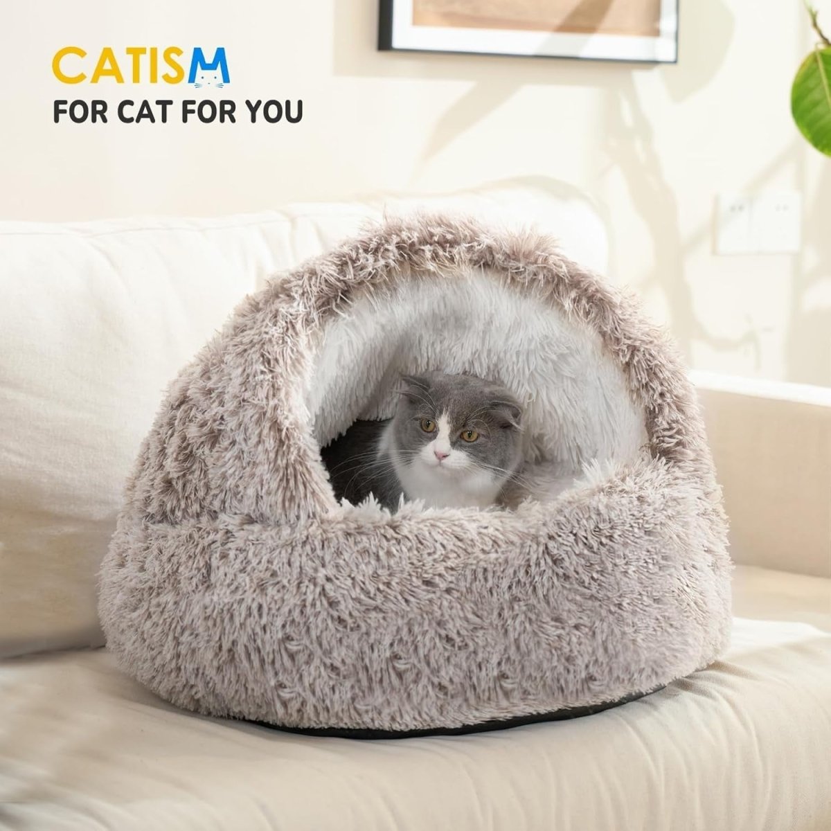 Fluffy Cat Cave Bed Washable Pet Igloo Nest Non Slip Indoor Cat Dog - Kwikley