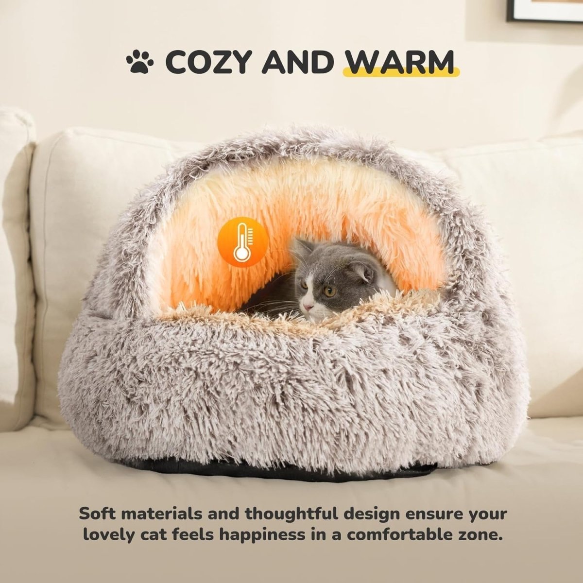 Fluffy Cat Cave Bed Washable Pet Igloo Nest Non Slip Indoor Cat Dog - Kwikley