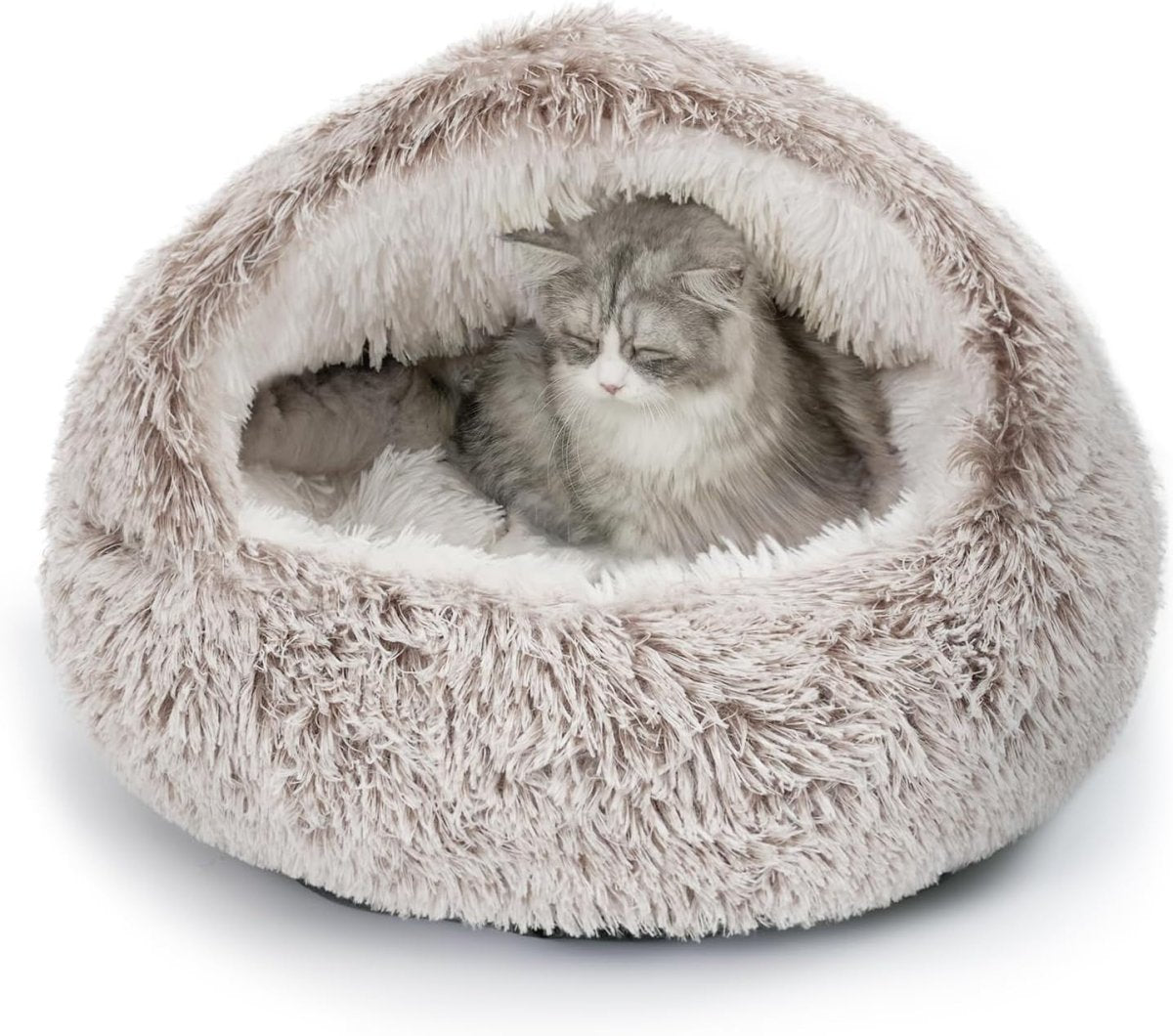 Fluffy Cat Cave Bed Washable Pet Igloo Nest Non Slip Indoor Cat Dog - Kwikley