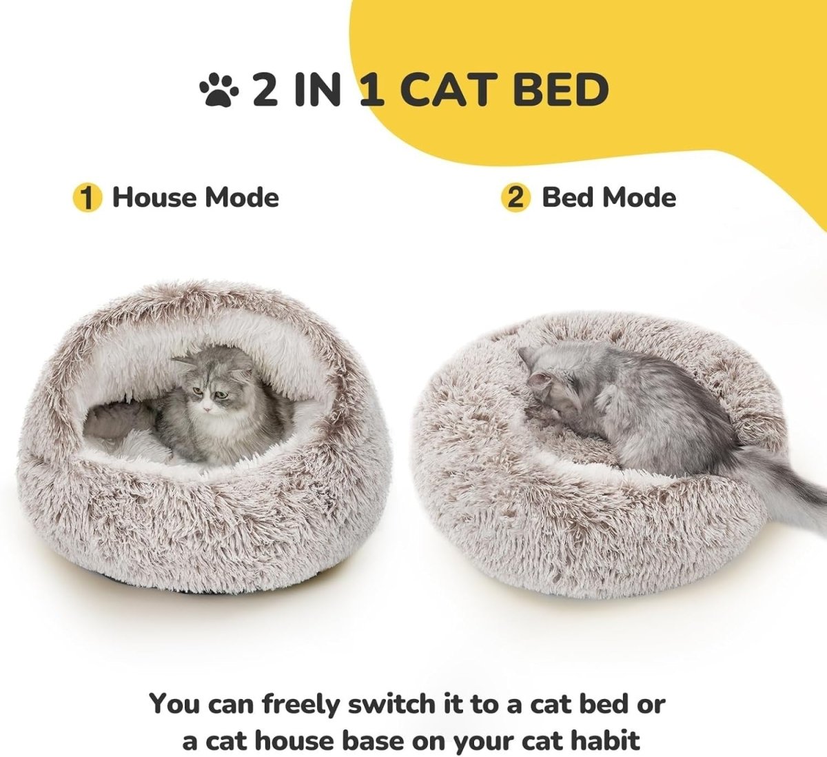 Fluffy Cat Cave Bed Washable Pet Igloo Nest Non Slip Indoor Cat Dog - Kwikley