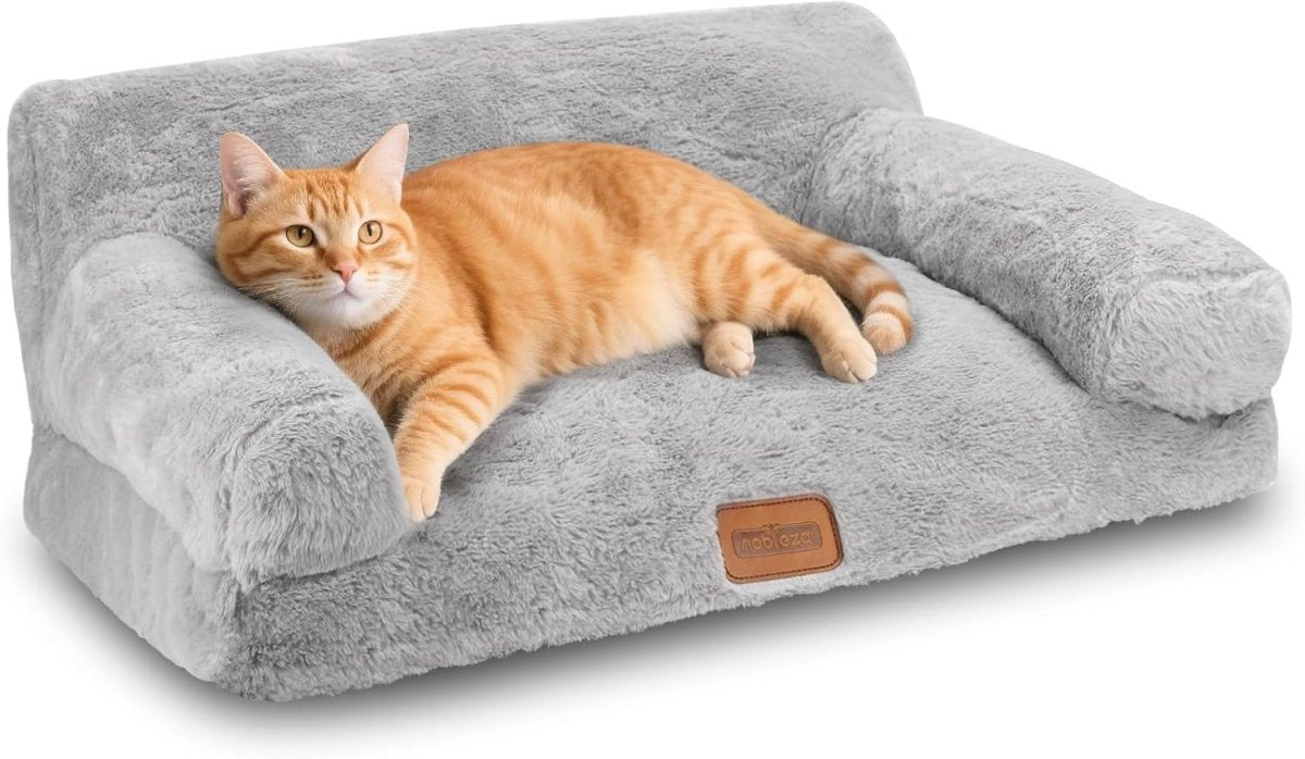 Fluffy Cat Sofa Bed Faux Fur Washable Pet Couch Non Slip 60x45x30cm - Kwikley
