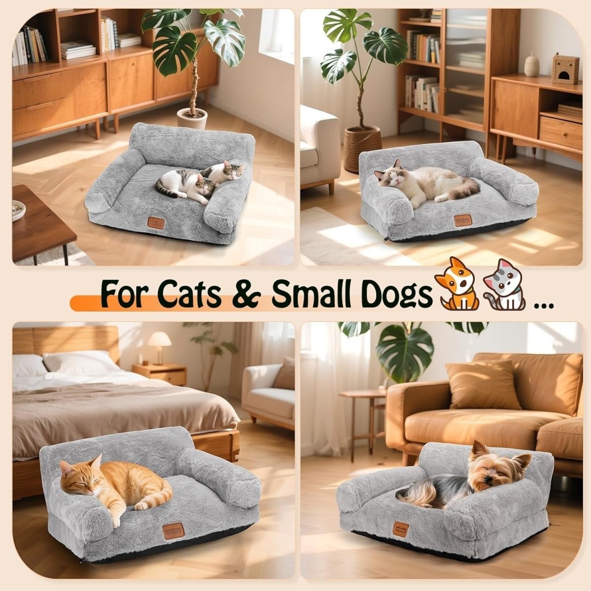 Fluffy Cat Sofa Bed Faux Fur Washable Pet Couch Non Slip 60x45x30cm - Kwikley