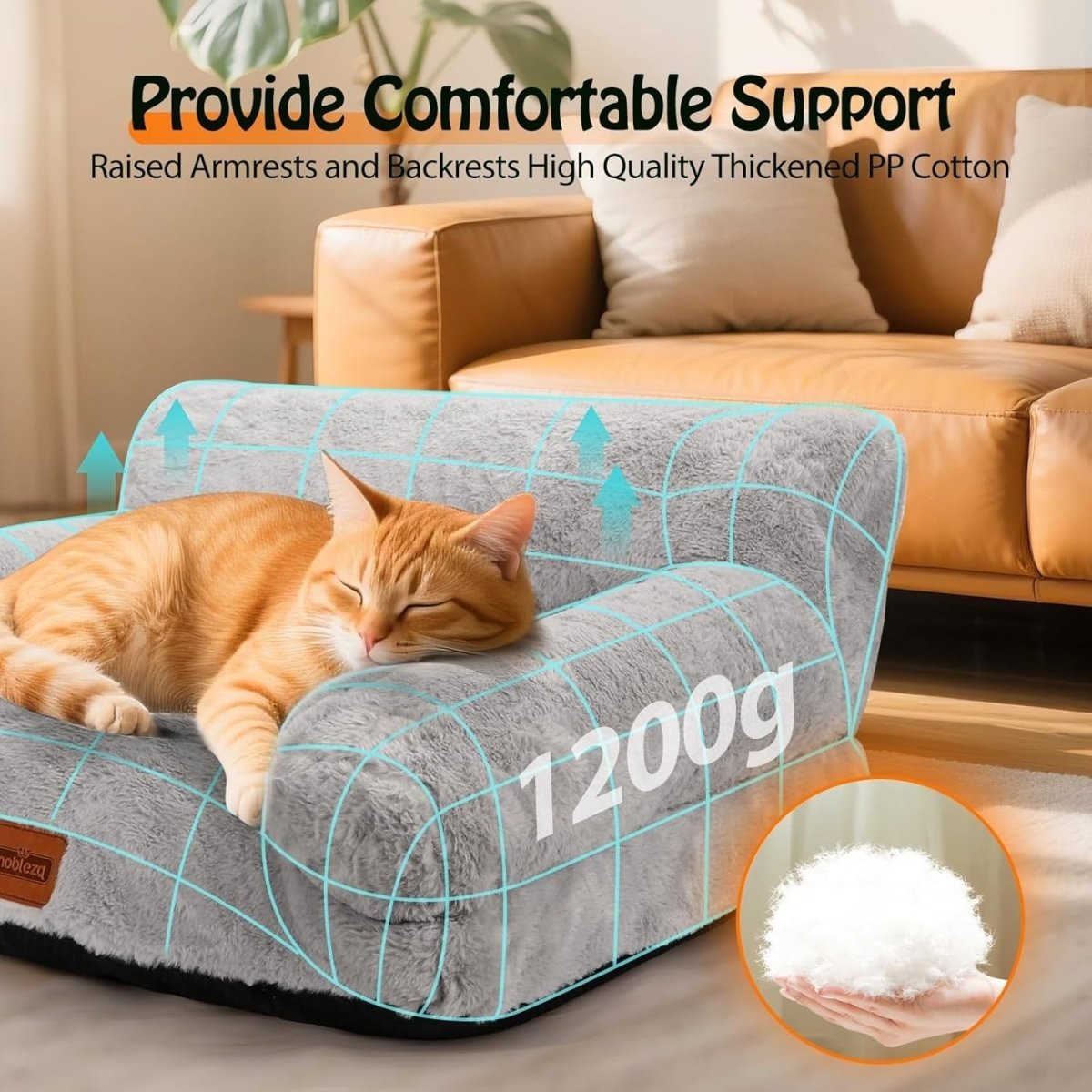 Fluffy Cat Sofa Bed Faux Fur Washable Pet Couch Non Slip 60x45x30cm - Kwikley