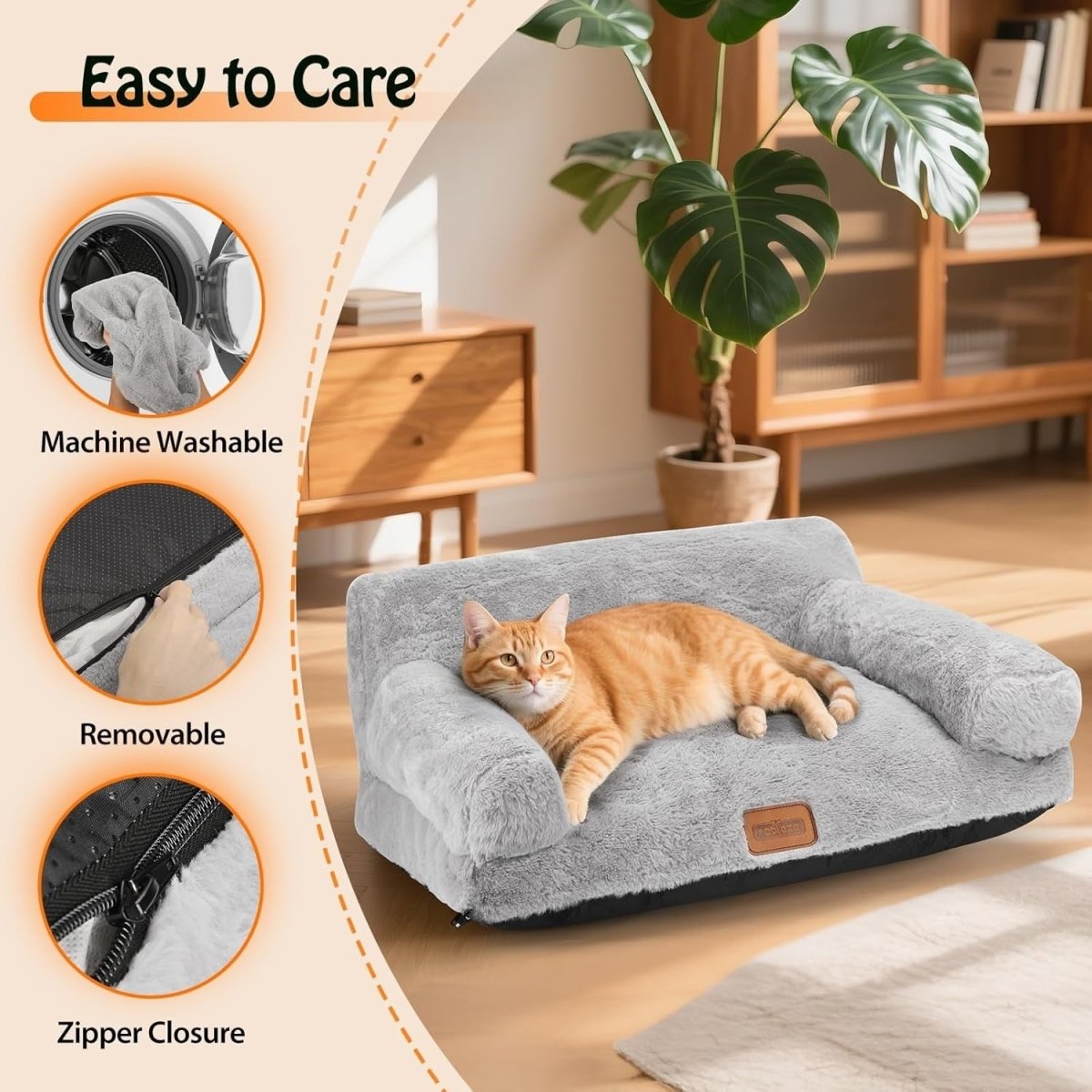 Fluffy Cat Sofa Bed Faux Fur Washable Pet Couch Non Slip 60x45x30cm - Kwikley